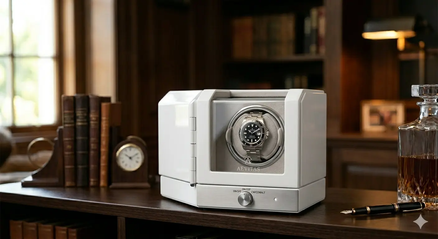Top 7 Best Luxury Single Watch Winders for Rolex 2026 USA Buyer’s Guide 3 Aevitas Single Watch Winder White Gloss automatic watch box with Rolex watch