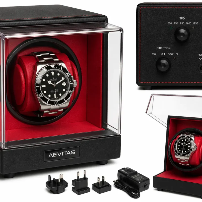 Single Watch Winder Black Leather Red