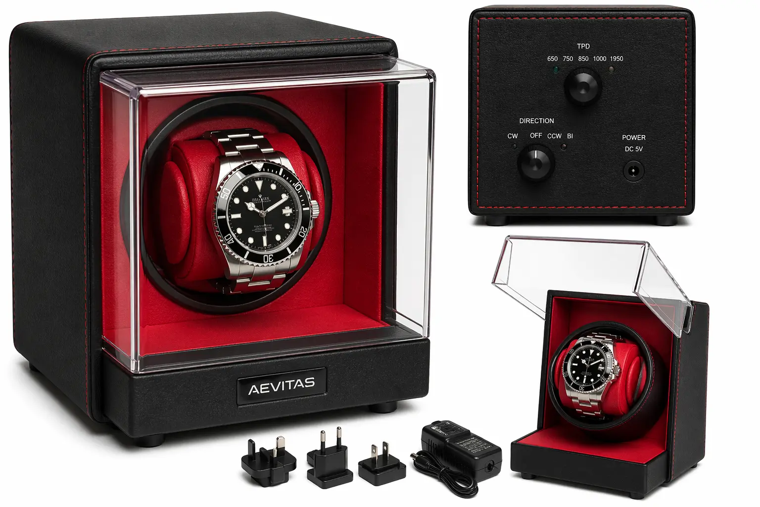 Aevitas Single Watch Winder Black Leather Red Lining Review 1 Single Watch Winder Black Leather Red